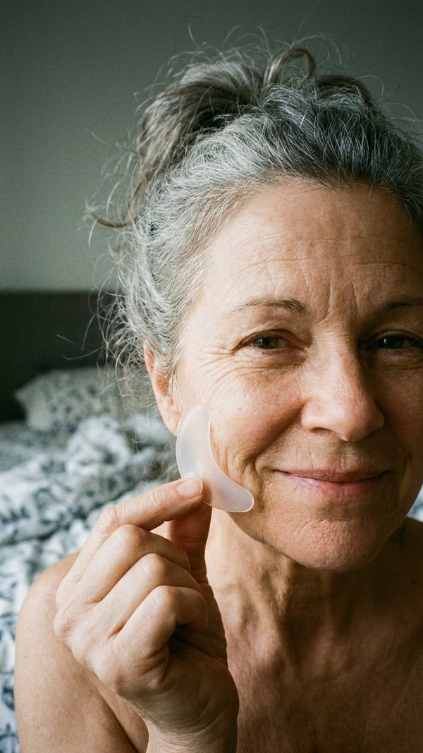 Woman wearing a RAYLIFT silicone smoothing patch
